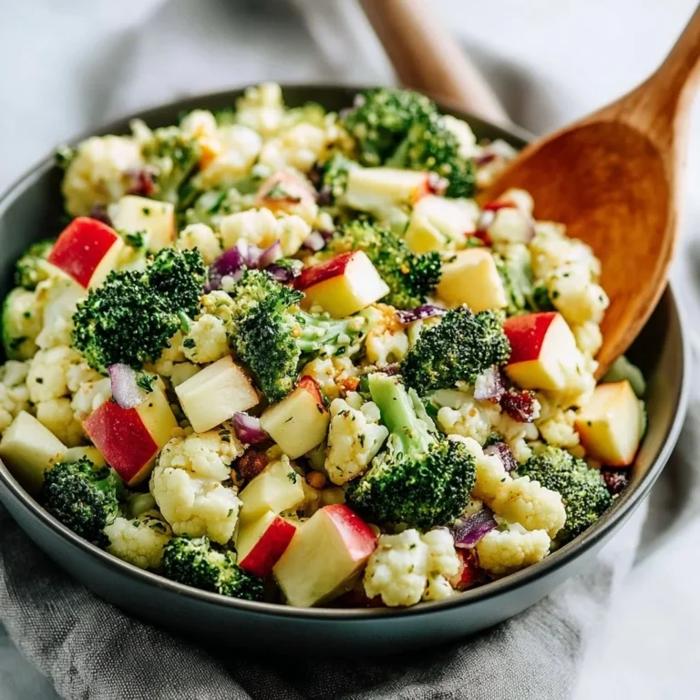 Apple Broccoli Cauliflower Salad with fresh ingredients in a bowl