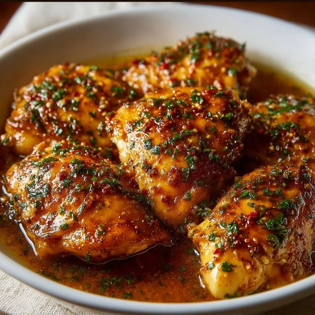 Plate of Brown Sugar Garlic Chicken garnished with green onions