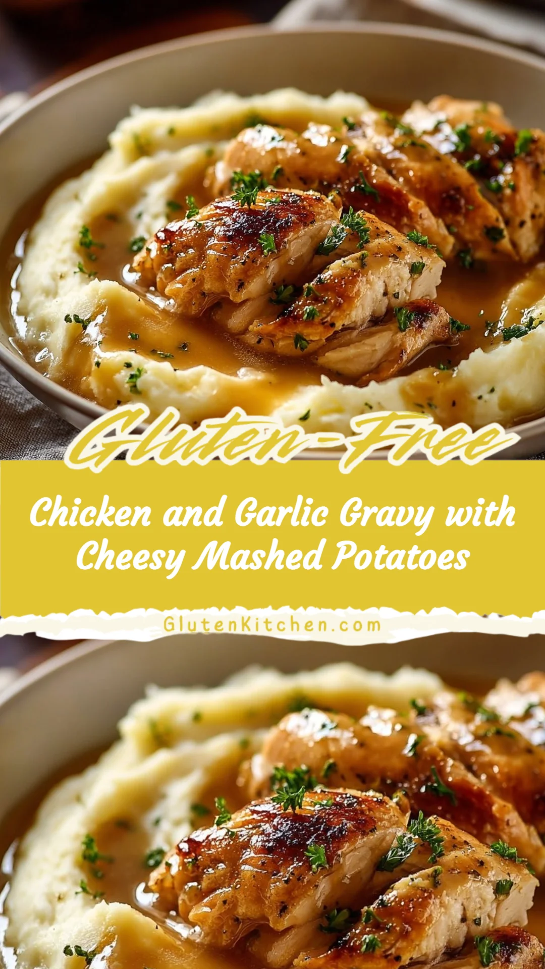 Chicken and Garlic Gravy with Cheesy Mashed Potatoes