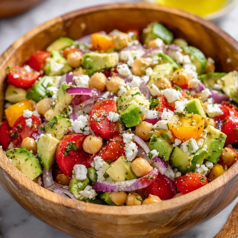 Chickpea Feta and Avocado Salad with vibrant colors and fresh ingredients.