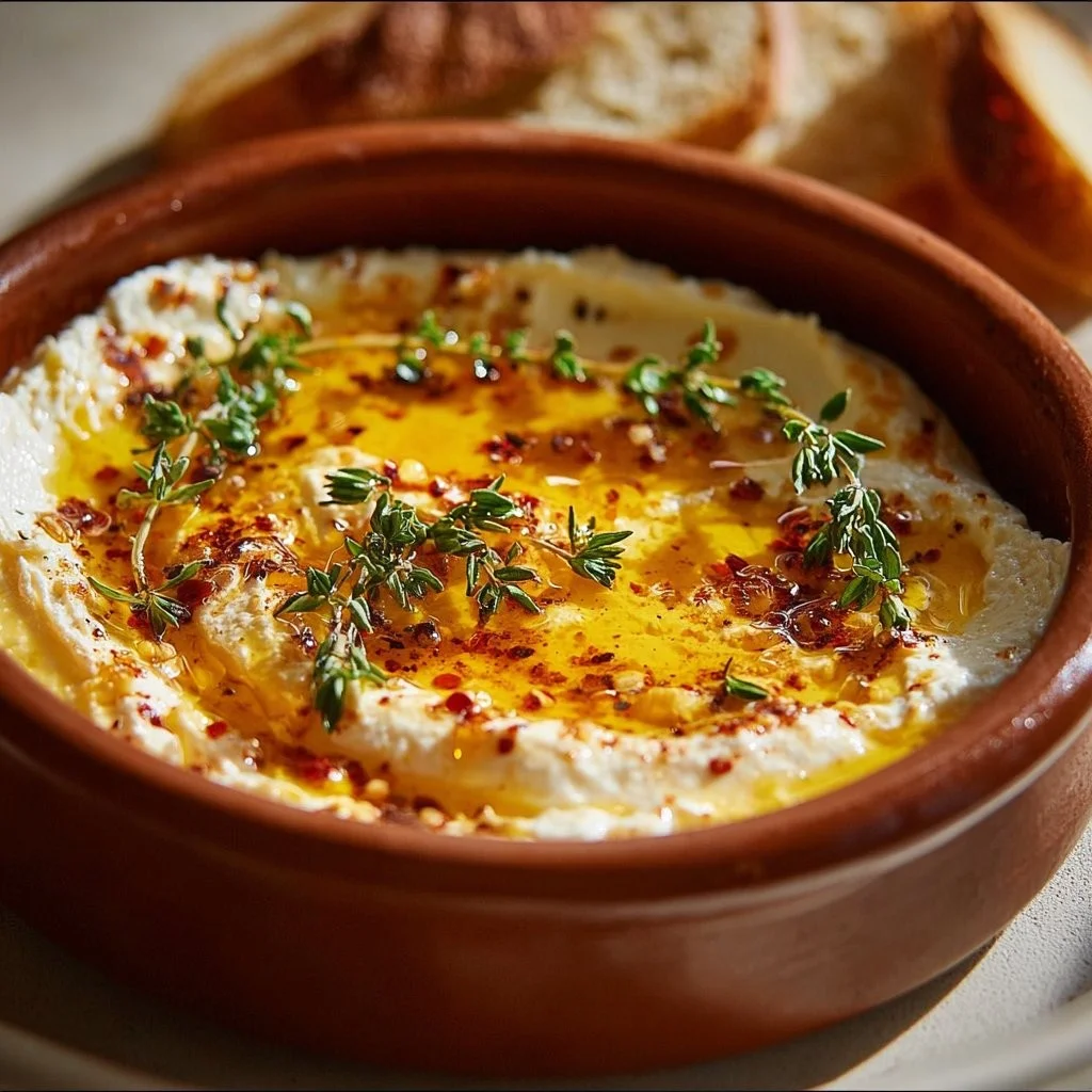 Cream cheese topped with hot honey and spices for a flavorful appetizer.