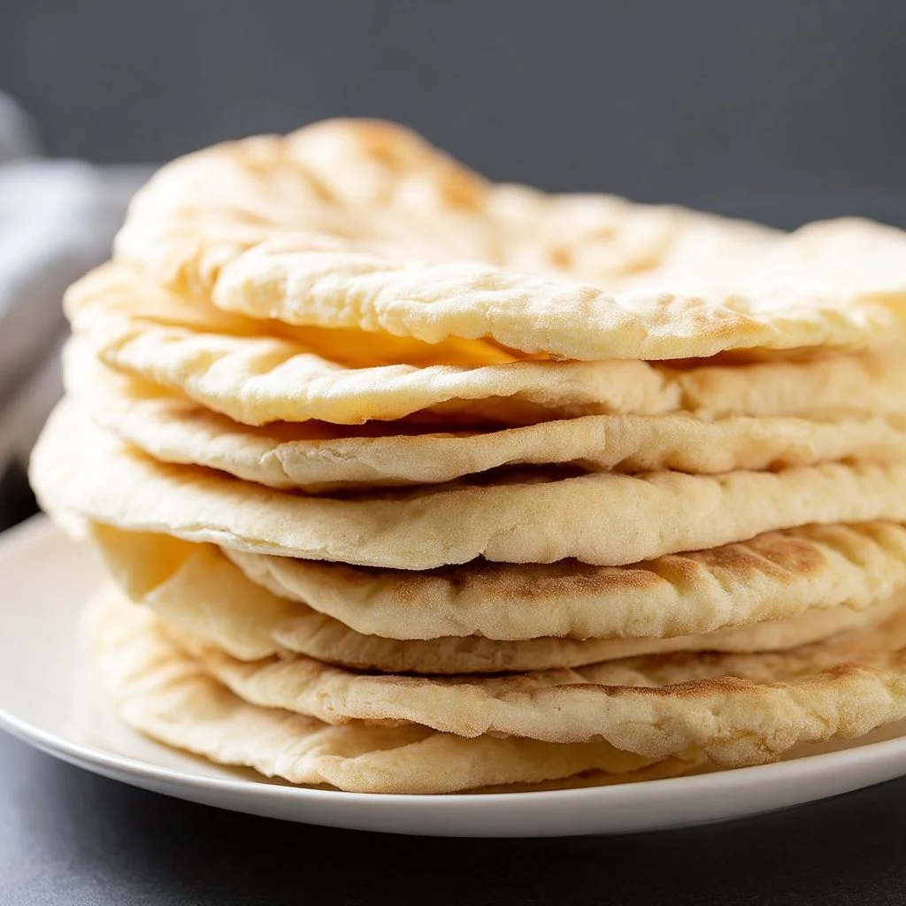 Freshly baked gluten free pita bread on a wooden table