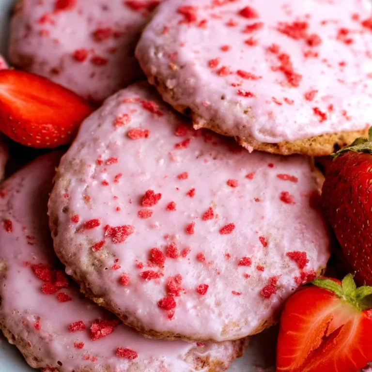 Gluten-free strawberry sugar cookies on a plate with fresh strawberries