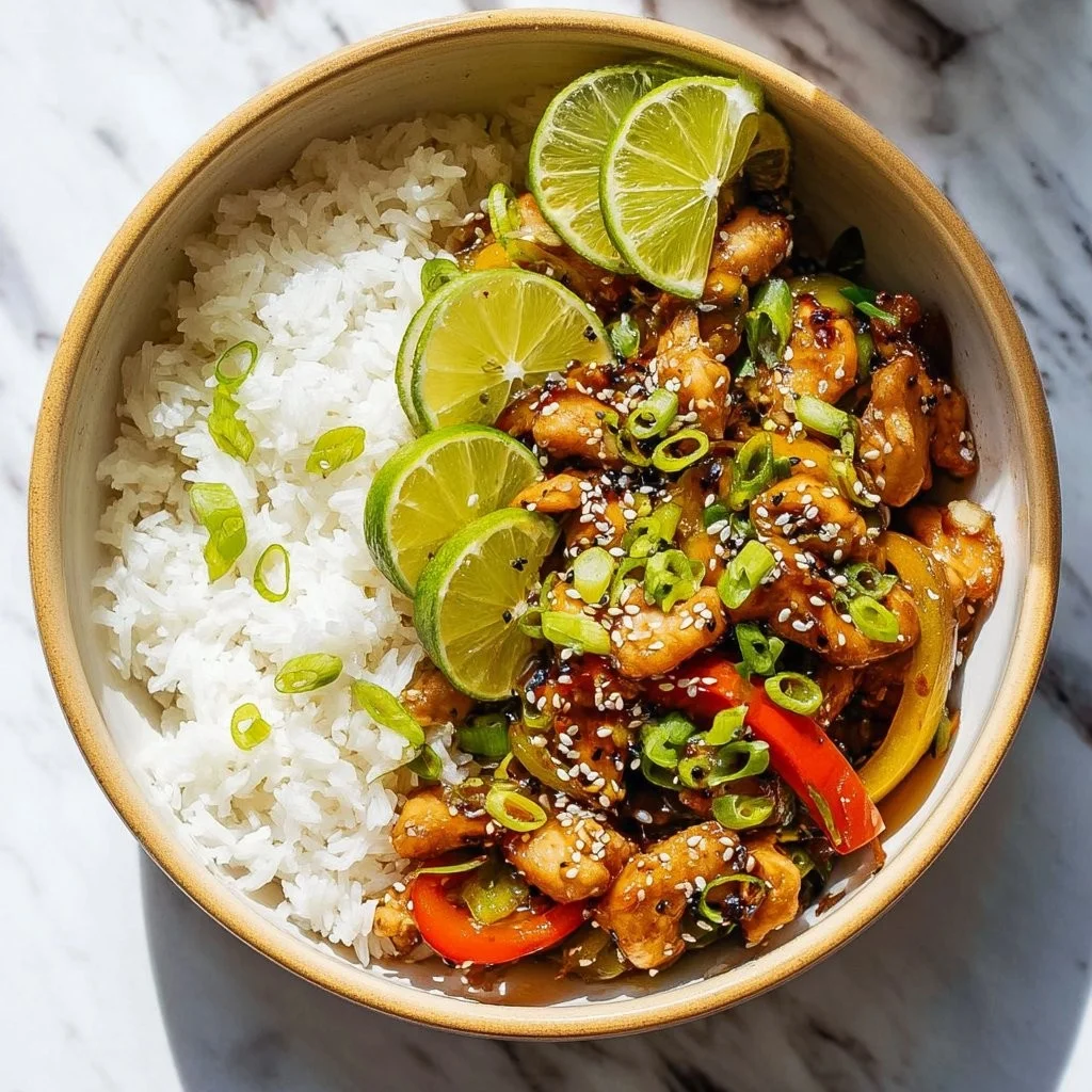 Honey Sesame Chicken Meal Prep Bowl with vegetables and rice