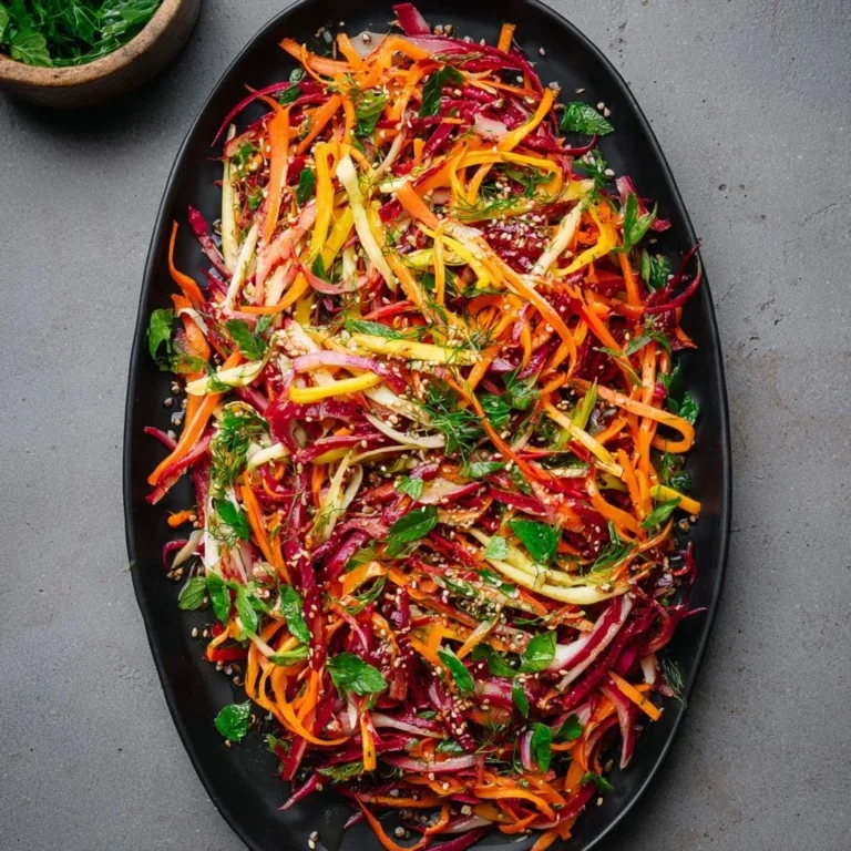 Shaved rainbow carrot sesame salad with vibrant colors and textures