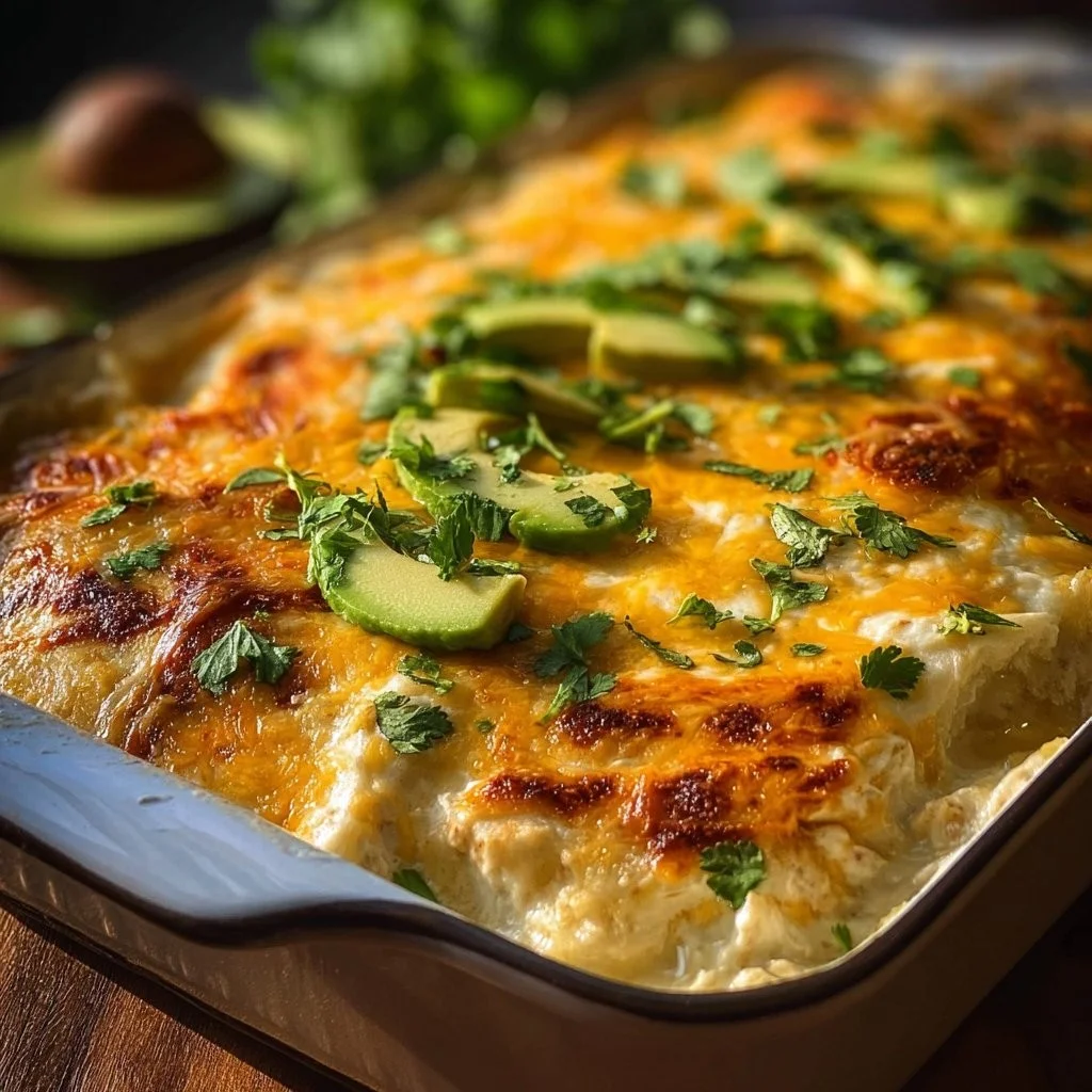 Delicious Sour Cream Chicken Enchilada Casserole baked to perfection