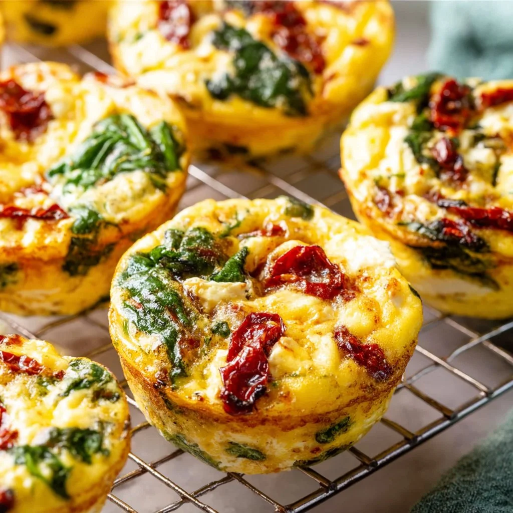 Delicious spinach feta egg cups ready to serve, perfect for breakfast or brunch.