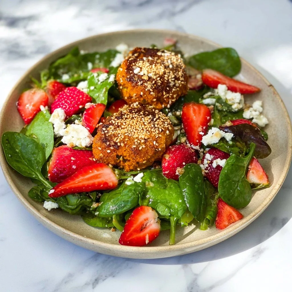 Spicy sesame-crusted sweet potato meatballs served on a plate
