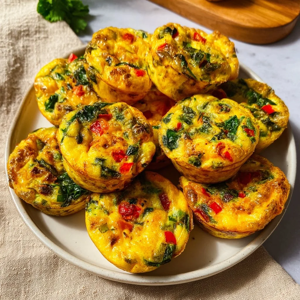 Plate of delicious Vegan Egg Bites garnished with herbs.