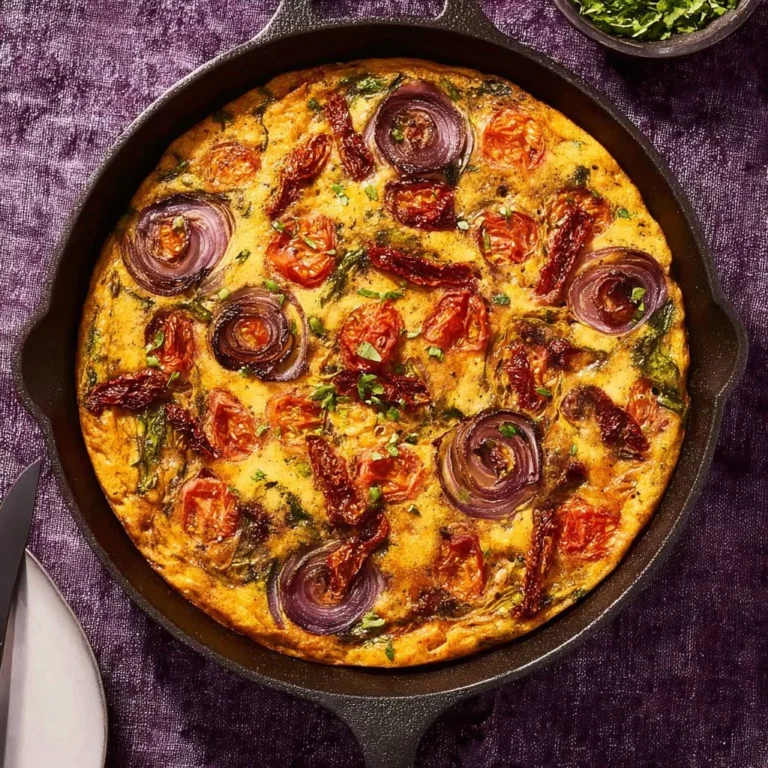 Delicious vegan frittata loaded with fresh vegetables and herbs